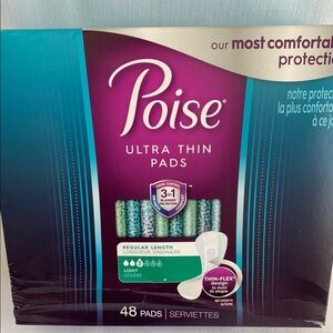 Poise Ultra Thin Pads Regular Length 48 count Women`s